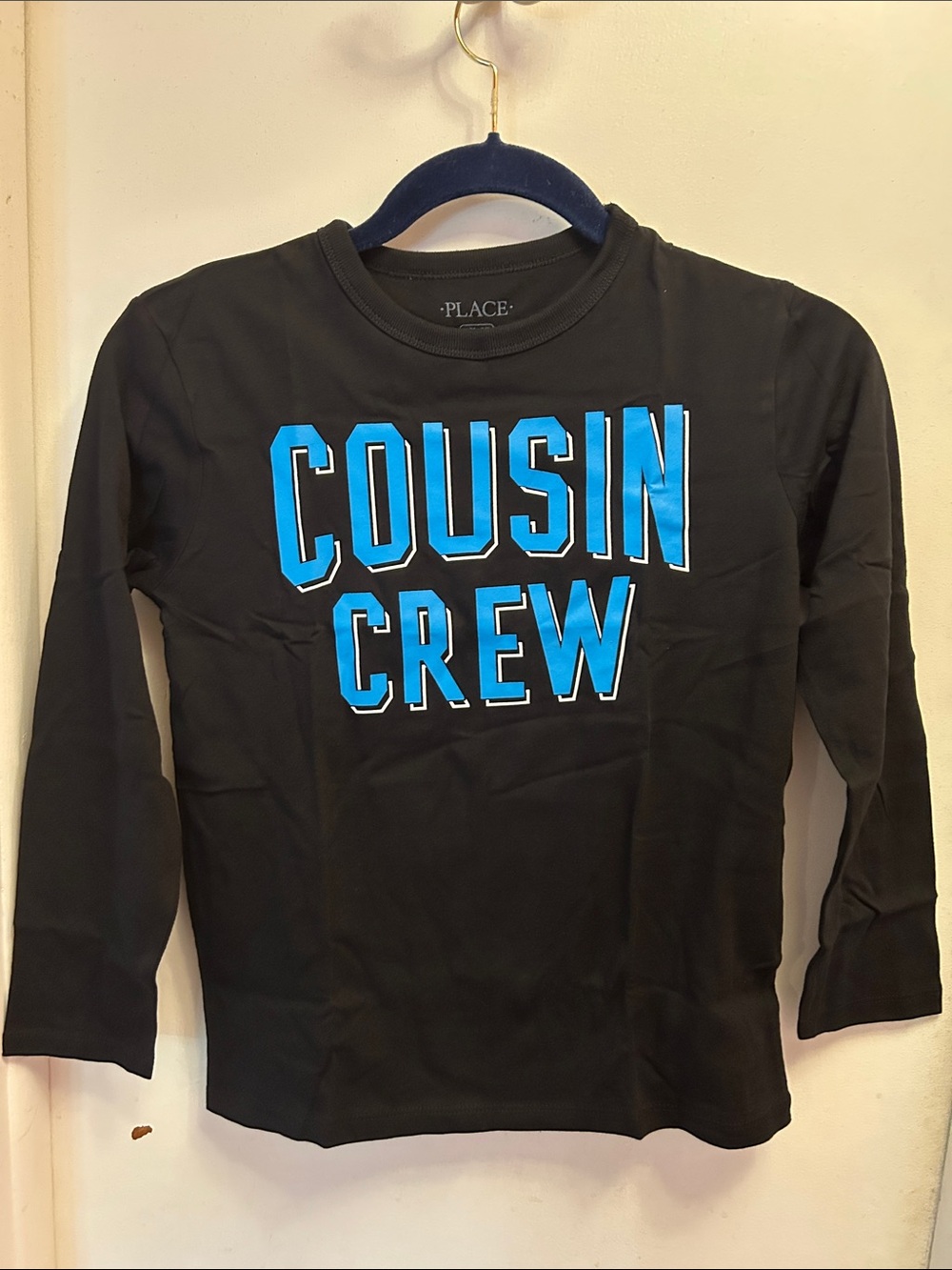 The Children's Place Black Long Sleeve Tee with Blue "Cousin Crew" Graphic